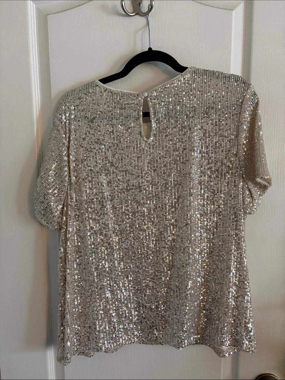 CeCe Sequin Short Sleeve Top in Champagne